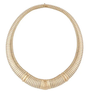 Vintage 1980s Cartier 18K Gold and Steel Omega Chain Tubogas Collar Necklace