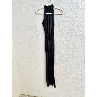 Meshki Claire Satin Halter Neck Drape Back Maxi Dress with Split Black Womens XS