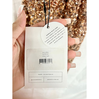 NWT Nookie Revel Sequins Plunging Halter Neck Mini Dress Rose Gold Women's XS