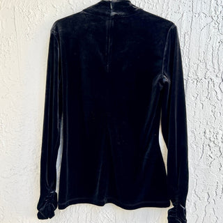 NWT Reiss Long Sleeve Ruched Caty High Neck Velvet Top Blouse Black Women's M