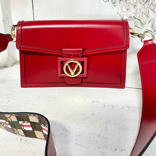 NWT Valentino by Mario Valentino Mina Logo Leather Shoulder Bag Lipstick Red OS