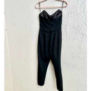 $915 RTA Lou Satin Trim Strapless Tuxedo One-Piece Crop Jumpsuit Black Women's 2