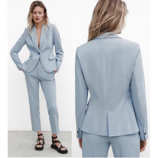 NWOT Zara Long Sleeve Peak Lapel Single Button Blazer Powder Blue Women's US 8