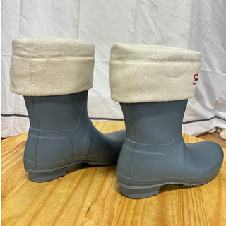 Hunter Rubber Waterproof Short Boot with Socks Liner Blue/White Women's Size 10