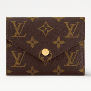 Louis Vuitton Victorine Monogram Logo Canvas Envelope Style Hand Wallet Brown