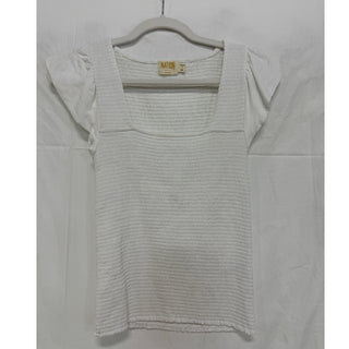 Nation LTD Scarlett Flutter Sleeve Square Neck Smocked Top White Women's Size S