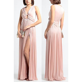 NWT Costarellos Irisdescent Lurex Georgette Maxi Dress Vintage Rose 38 / US 6