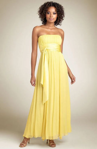BCBGMaxazria Strapless Crinkle Satin Silk Grecian Gown Dress Yellow Womens Sze 2