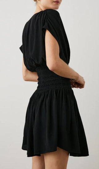 Rails Siera Cap Sleeve Smocked Deep V-Neck A-Line Dress Black Women's Size Small