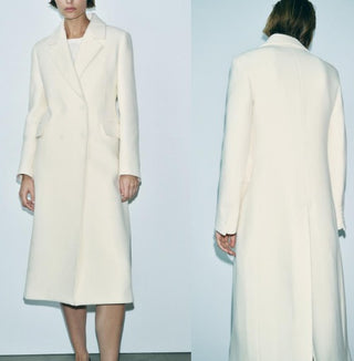 Zara Wool-Blend Double Breasted Button Oversized Coat Cream Women's Size Medium