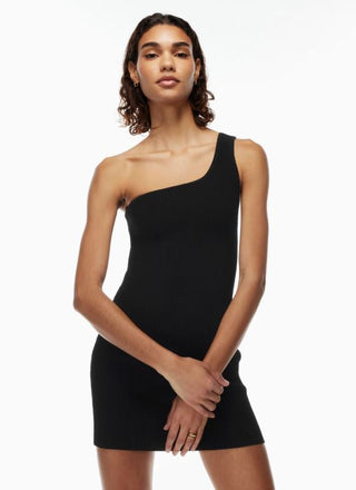 NWT Babaton Sculpt Knit Ribbed One-Shoulder Mini Dress Black Women's Size Medium