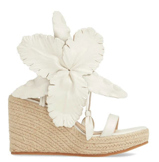 Cecelia New York Lilly Embellished Floral Espadrille Wedges Sandals Alabaster 10