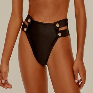 NWT Agua De Coco Bikini Bottom Hot Pants Cavada Buttons Black Women's Size P/S