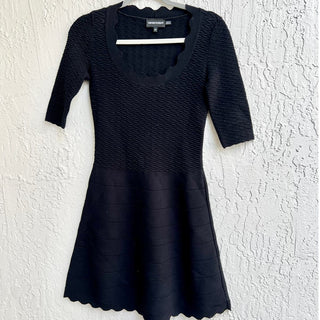 Emporio Armani Textured Scalloped A-Line Mini Dress Black Women's Size 36 / US 4