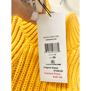 NWT HERVÉ by Hervé Léger Cold-Shoulder Cable-knit & Bandage Mini Dress Yam XS