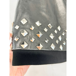 Diane von Furstenberg Elley Stud Mid-Rise Layered Leather Mini Skirt Black US 6