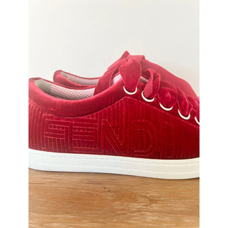 Fendi Two Tone Velvet Logo Embossed Sneakers Shoes Red Pink Womens Sz 36.5 / 6.5