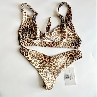 MIMI The Label Leopard Judy Top & Billie June Bottom Bikini Set Brown Women's XS