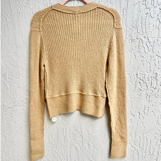 NWT Free People Mimosa Ribbed Knit Cropped Cardigan Sweater Taupe Womens Size XS