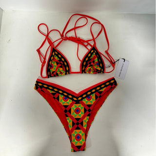 NWT WeWoreWhat Mosaic Cooper Wrap Bikini Top & Delilah Bikini Set Red Women's S