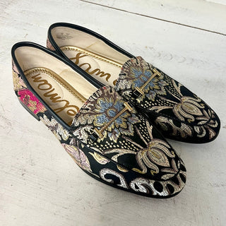 NWT Sam Edelman Loraine Horsebit Floral Jacquard Step-In Loafers Black Womens 7M