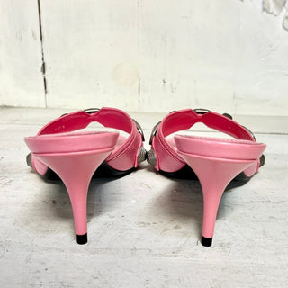 Balenciaga Cagole Leather Stud Stiletto Mules Sweet Pink Women's Size 40.5 / 10