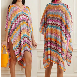 NWOT Missoni Mare Zigzag Striped Crochet-Knit Coverup Tunic Kaftan Pink Womens S