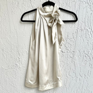 $900 Alberta Ferretti Silk High Neck Tie Top Blouse Champagne Cream Women's US 2