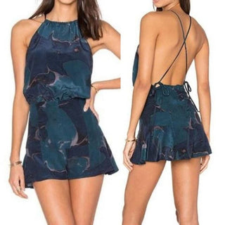 $475 Stone Cold Fox Printed Romeo Playsuit Romper Blue Women's Size 1 / Small