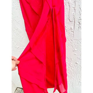 White Fox Layered Crisscross Strappy Back Thigh Slit Maxi Dress Red Women's XS