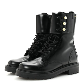 NWOT Dior D-Strike Calfskin Leather Lace Up Combat Ankle Boots Black Women EU 41