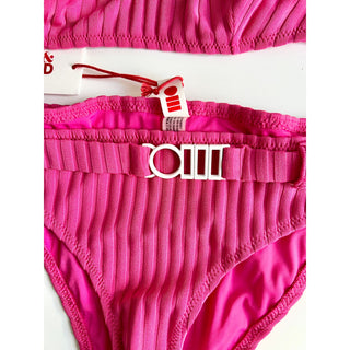 NWT Solid & Striped The Rachel Belt Top & Bottom Set Solid Rib Orchid Women's M