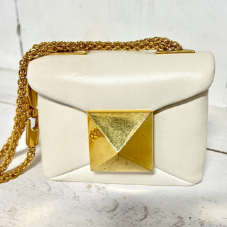 Valentino Garavani Leather One Stud Micro Chain Crossbody Shoulder Bag White