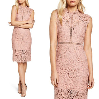 Bardot Sleeveless Lace Floral Sheath Dress Pink Pastel Women's Size US 8 / M