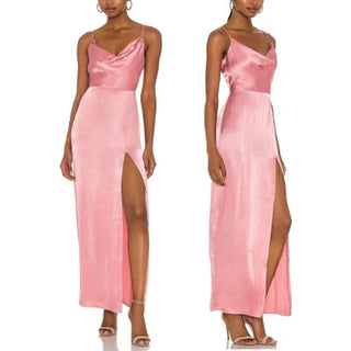 NWT NBD Spaghetti Strap Satin Cowl Neck Lila Gown Dress Icy Pink Women's Size XS