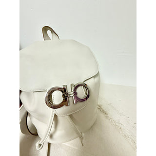 Salvatore Ferragamo Gancini Leather School Draswtring Backpack White /Silver