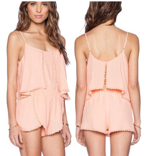 Lovers + Friends June Embroidered Trim Sleeveless Romper Peach Women's Size XS