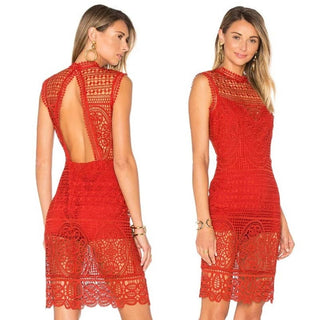 Lovers + Friends Sleeveless Lace Cutout Back Blush Mini Dress Red Women's Medium