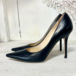 Jimmy Choo Leather Slip On Pointed Toe Stilettos Heel Pump Black Womens 38.5 / 8