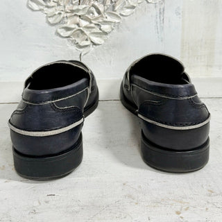 Miu Miu 20MM Distressed Leather Penny Loafers w/ Golden Coin Blue Womens 40/9.5