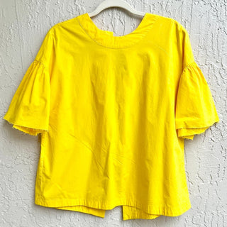 Unbranded Flare Sleeve Cotton Blend Back Tie Top Blouse Yellow Women's M / L