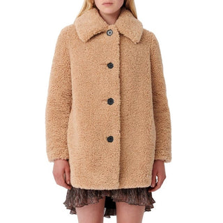 Maje Long Sleeve Button Lined Sherpa Teddy Bear Coat Jacket Camel Women's Medium