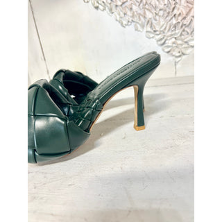 NWOT Bottega Veneta Intrecciato Lido Heeled Mule Sandals Green Women's 38 / 7.5