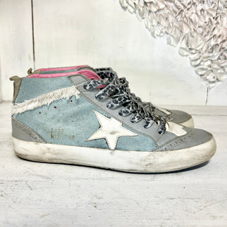 Golden Goose Mid Star Canvas/Leather Lace Up Sneakers Light Blue Women's 38 / 8