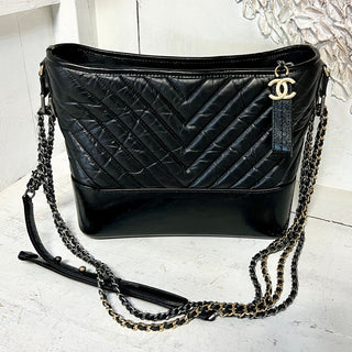 Chanel Black Leather Gabrielle Hobo Series Chevron Shoulder Handbag