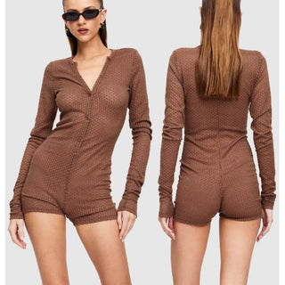 NWT Lioness Ghauri Long Sleeves V-Neck Knit Romper Chestnut Women's AU6 / XS