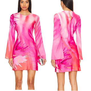 Hemant And Nandita Minikleid Abira Satin Flared Sleeve Mini Dress Pink Women's M