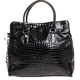 NWOT Michael Kors MK Hamilton Croc Embossed Tote Shoulder Bag Black w/ Dust Bag