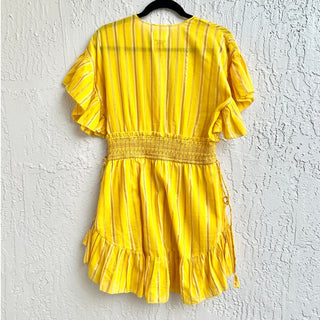 Saylor Adrianne Striped Ruffle-Sleeve V-Neck Mini Dress Yellow Women's Size M