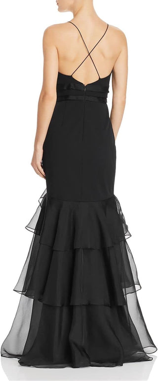Aidan by Aidan Mattox Sleeveless Halter Ruffle Cocktail Gown Black Womens Size 6